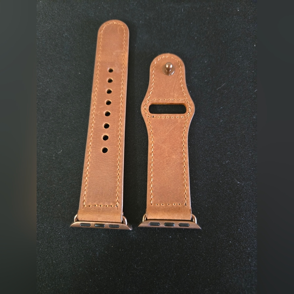 Brown Leather Stud-Style Smartwatch Band – Vintage Copper Hardware – Fits Apple